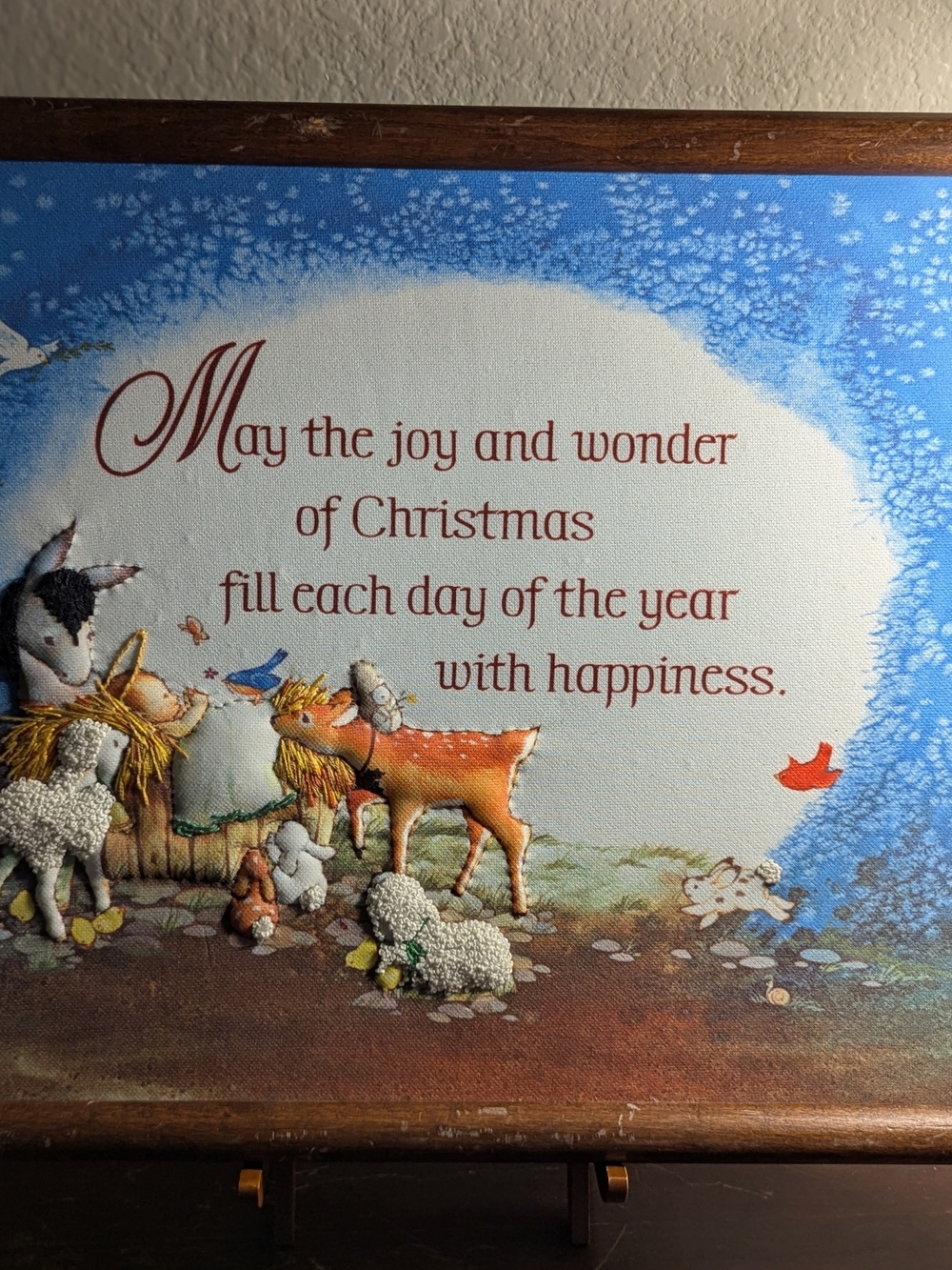 Hand Sewn & Framed 3D Embroidery Christmas Nativity Animals